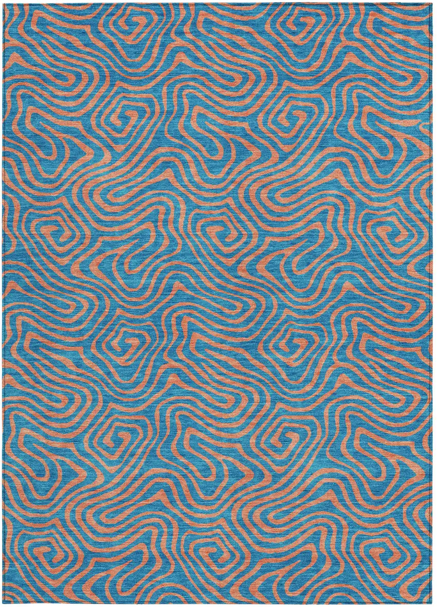 Teal Blue And Pink Abstract Washable Indoor Outdoor Area Rug Photo 8