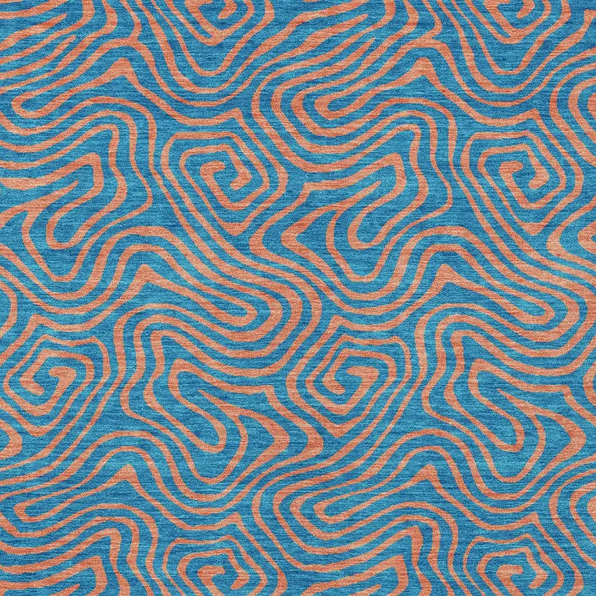 Teal Blue And Pink Abstract Washable Indoor Outdoor Area Rug Photo 7