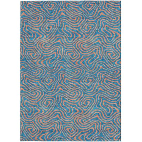 Teal Blue And Pink Abstract Washable Indoor Outdoor Area Rug Photo 8