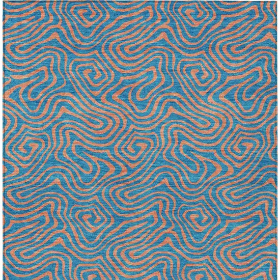 Teal Blue And Pink Abstract Washable Indoor Outdoor Area Rug Photo 8