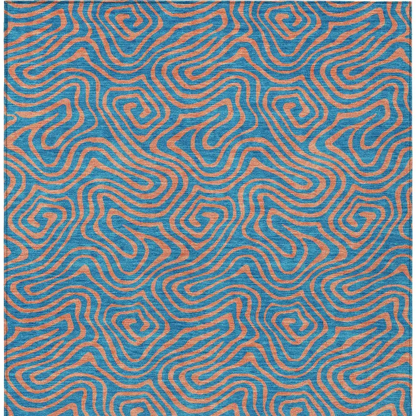 Teal Blue And Pink Abstract Washable Indoor Outdoor Area Rug Photo 8