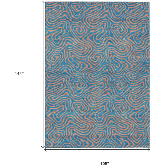 Teal Blue And Pink Abstract Washable Indoor Outdoor Area Rug Photo 3