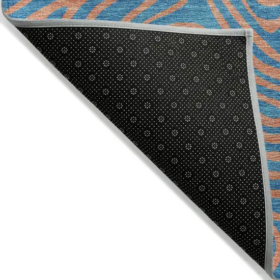 Teal Blue And Pink Abstract Washable Indoor Outdoor Area Rug Photo 4
