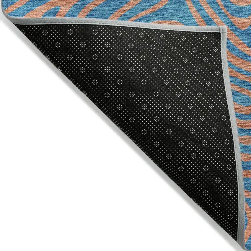 Teal Blue And Pink Abstract Washable Indoor Outdoor Area Rug Photo 4