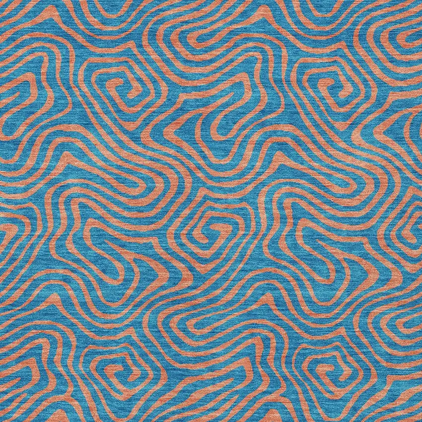 Teal Blue And Pink Abstract Washable Indoor Outdoor Area Rug Photo 7