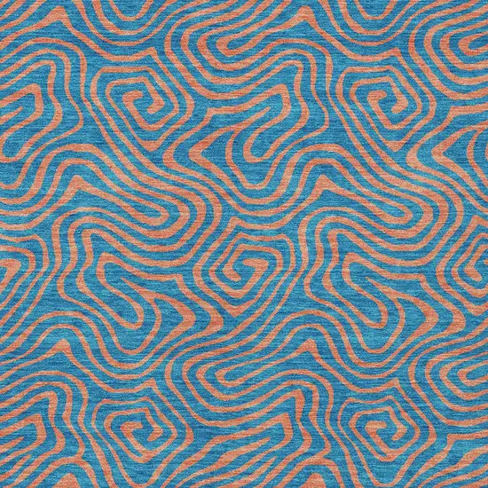 Teal Blue And Pink Abstract Washable Indoor Outdoor Area Rug Photo 7