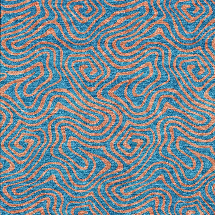 Teal Blue And Pink Abstract Washable Indoor Outdoor Area Rug Photo 7