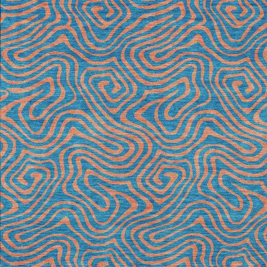 Teal Blue And Pink Abstract Washable Indoor Outdoor Area Rug Photo 7