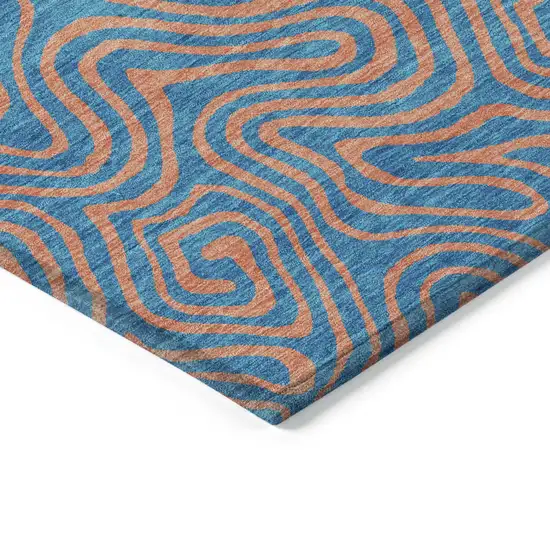 Teal Blue And Pink Abstract Washable Indoor Outdoor Area Rug Photo 5