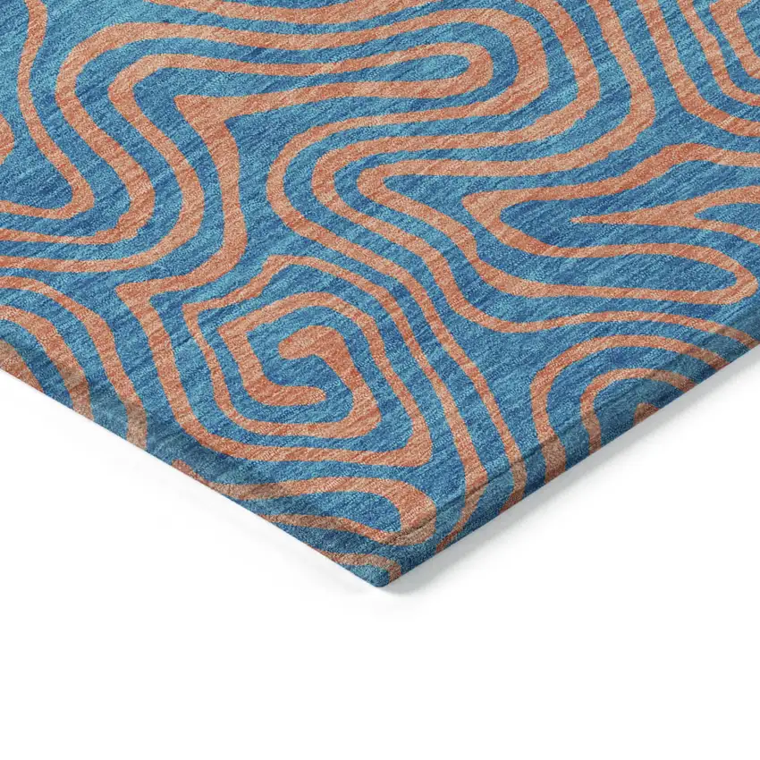 Teal Blue And Pink Abstract Washable Indoor Outdoor Area Rug Photo 5