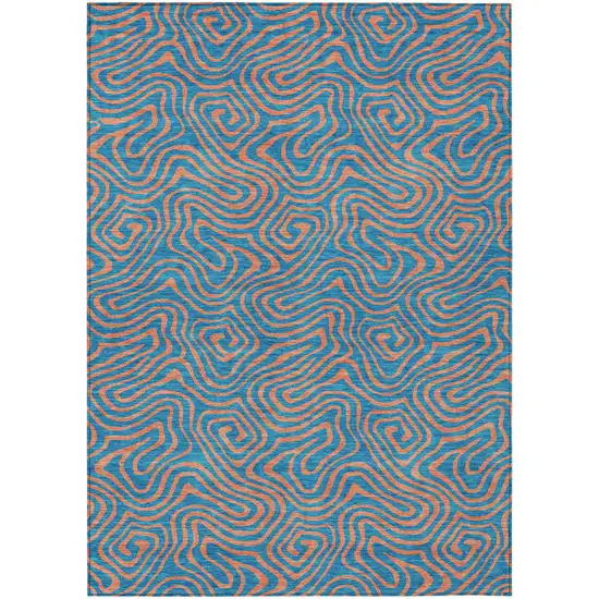Teal Blue And Pink Abstract Washable Indoor Outdoor Area Rug Photo 2