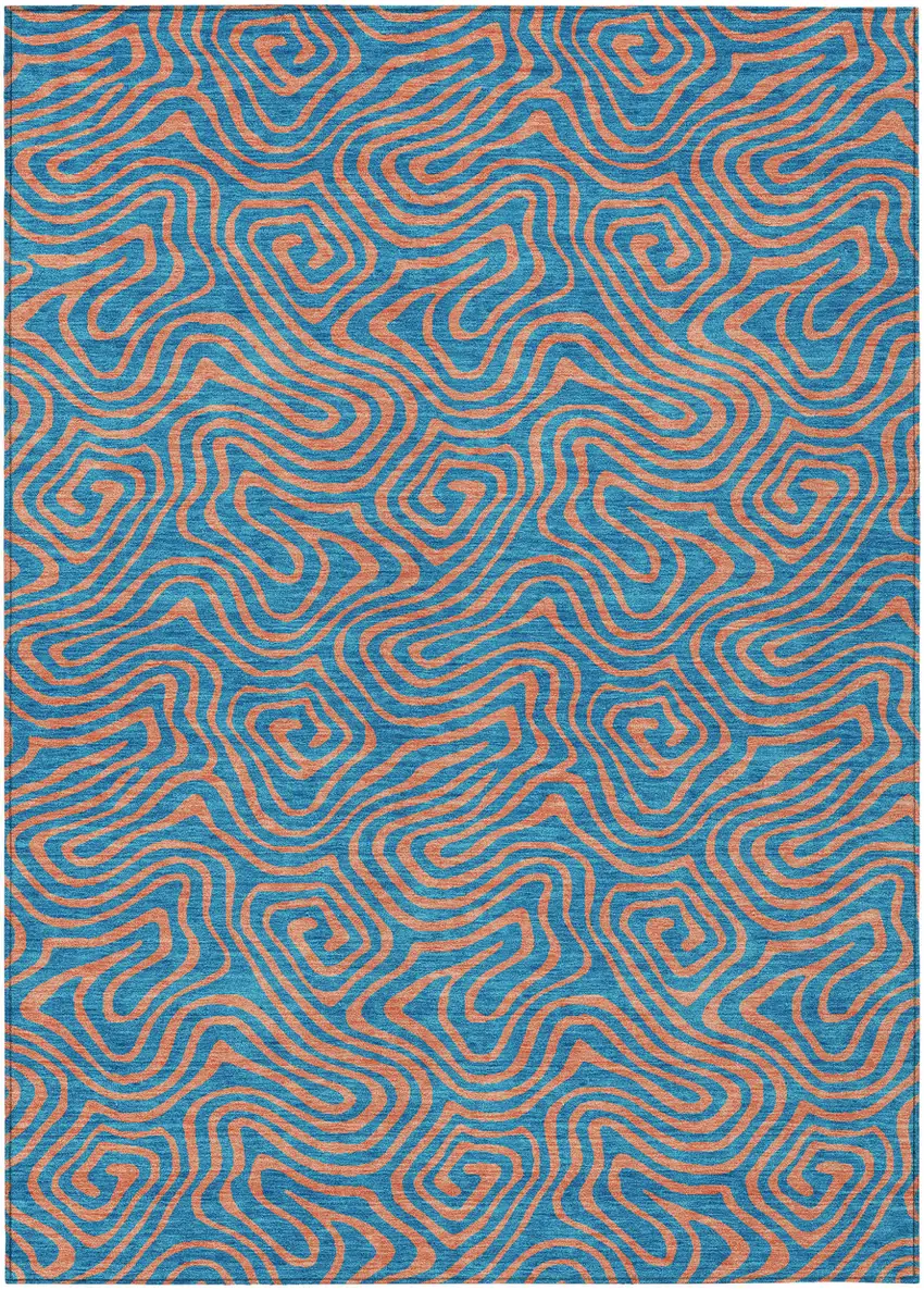 Teal Blue And Pink Abstract Washable Indoor Outdoor Area Rug Photo 2