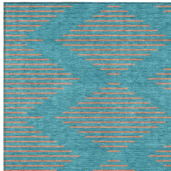 Teal Blue And Pink Geometric Washable Indoor Outdoor Area Rug Photo 6