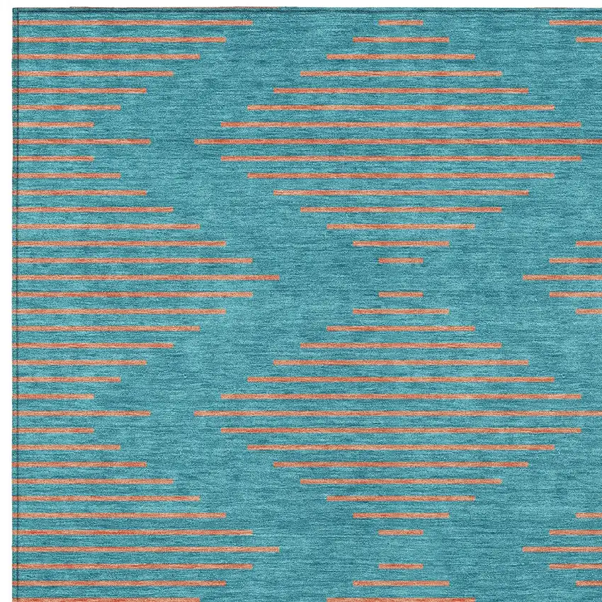 Teal Blue And Pink Geometric Washable Indoor Outdoor Area Rug Photo 6