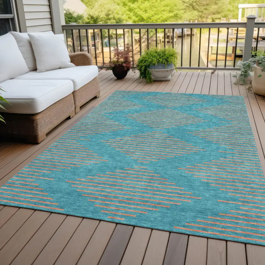 Teal Blue And Pink Geometric Washable Indoor Outdoor Area Rug Photo 8