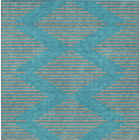 Teal Blue And Pink Geometric Washable Indoor Outdoor Area Rug Photo 7