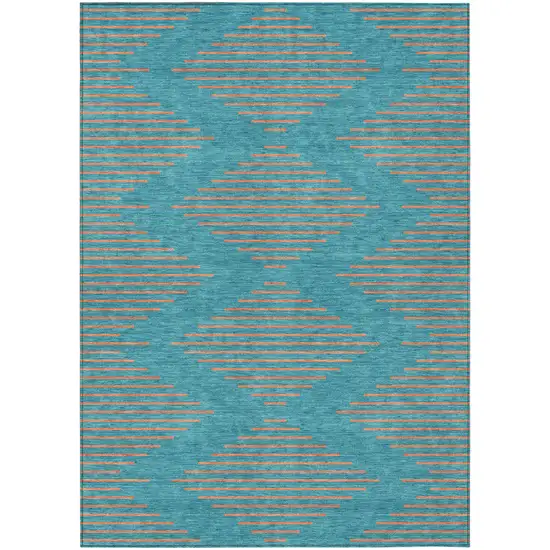 Teal Blue And Pink Geometric Washable Indoor Outdoor Area Rug Photo 2