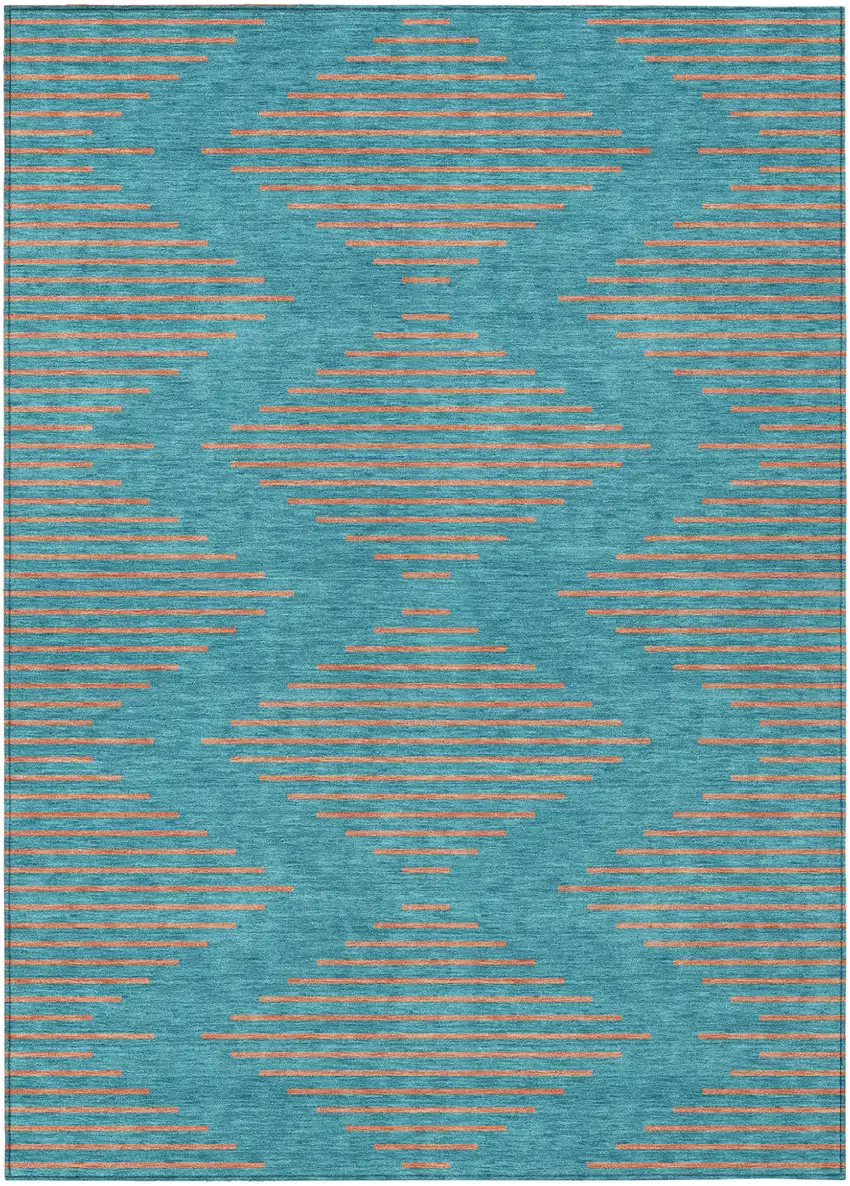 Teal Blue And Pink Geometric Washable Indoor Outdoor Area Rug Photo 2
