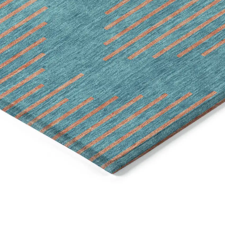 Teal Blue And Pink Geometric Washable Indoor Outdoor Area Rug Photo 4