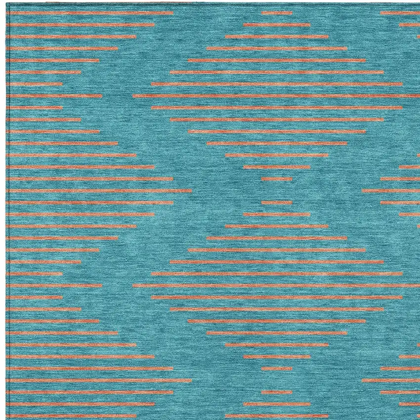 Teal Blue And Pink Geometric Washable Indoor Outdoor Area Rug Photo 6