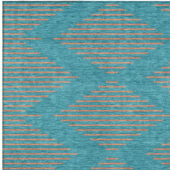 Teal Blue And Pink Geometric Washable Indoor Outdoor Area Rug Photo 6