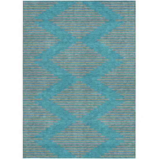 Teal Blue And Pink Geometric Washable Indoor Outdoor Area Rug Photo 7