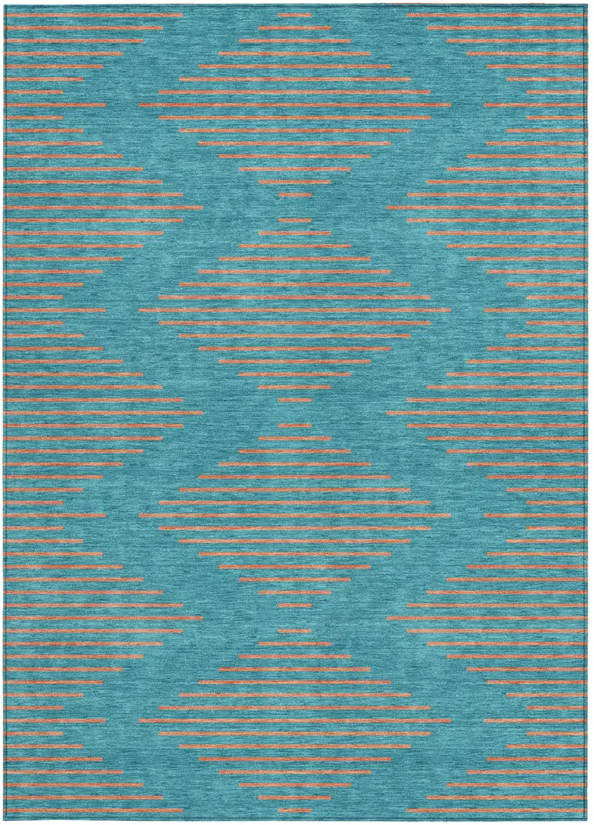 Teal Blue And Pink Geometric Washable Indoor Outdoor Area Rug Photo 7