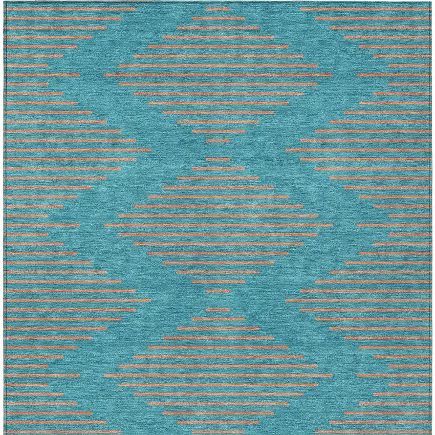 Teal Blue And Pink Geometric Washable Indoor Outdoor Area Rug Photo 6