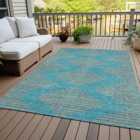 Teal Blue And Pink Geometric Washable Indoor Outdoor Area Rug Photo 8
