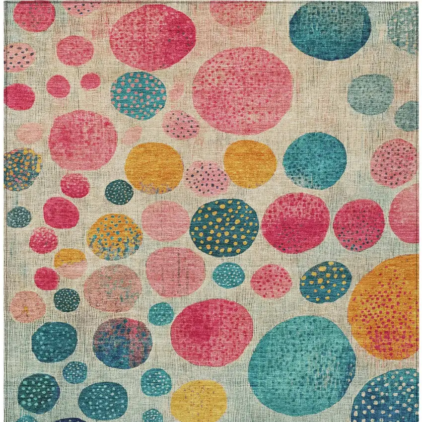 Teal Blue And Pink Geometric Washable Indoor Outdoor Area Rug Photo 9