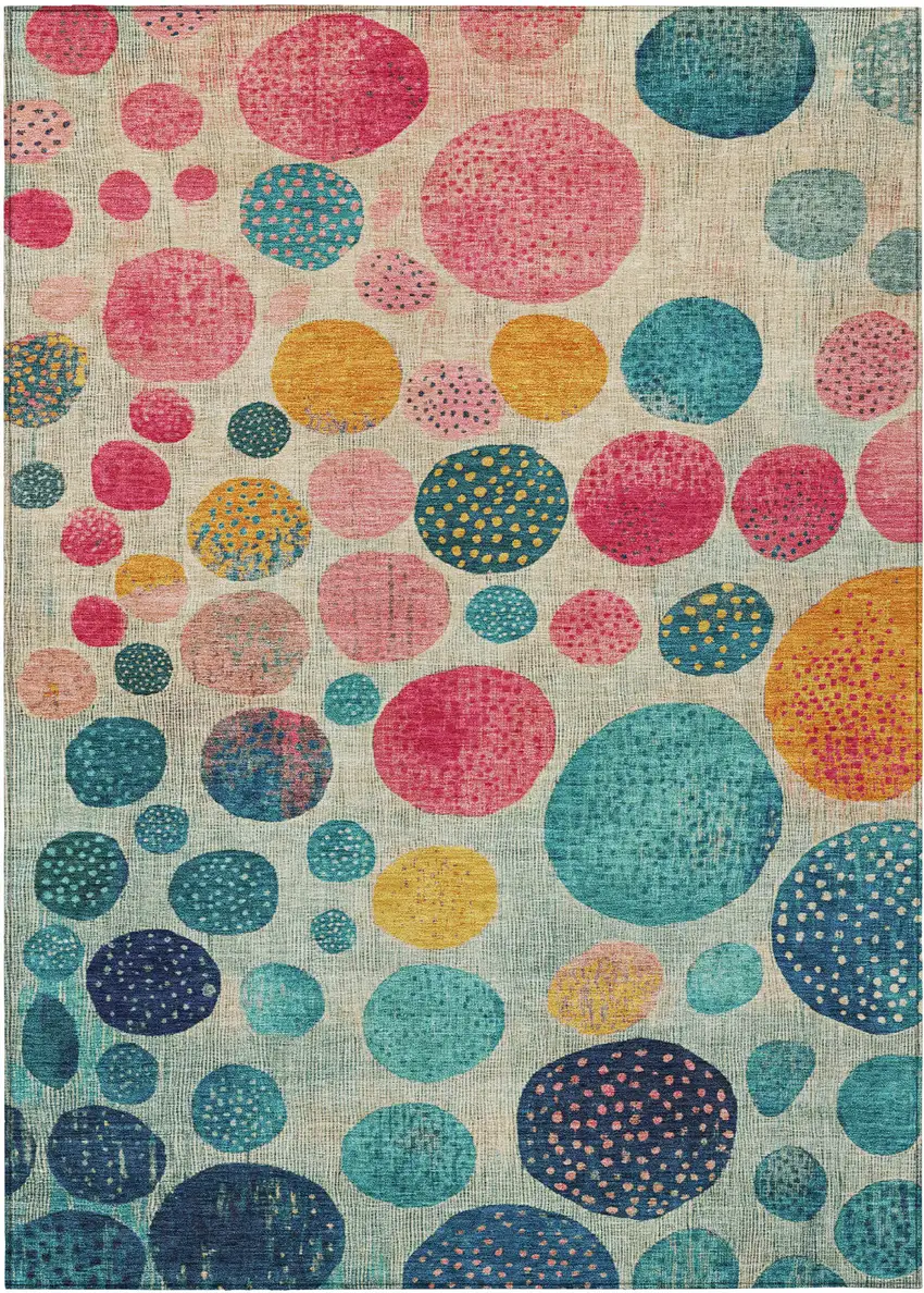 Teal Blue And Pink Geometric Washable Indoor Outdoor Area Rug Photo 8