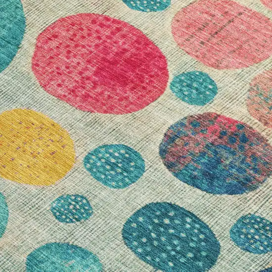 Teal Blue And Pink Geometric Washable Indoor Outdoor Area Rug Photo 3