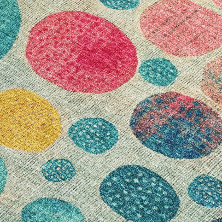 Teal Blue And Pink Geometric Washable Indoor Outdoor Area Rug Photo 3