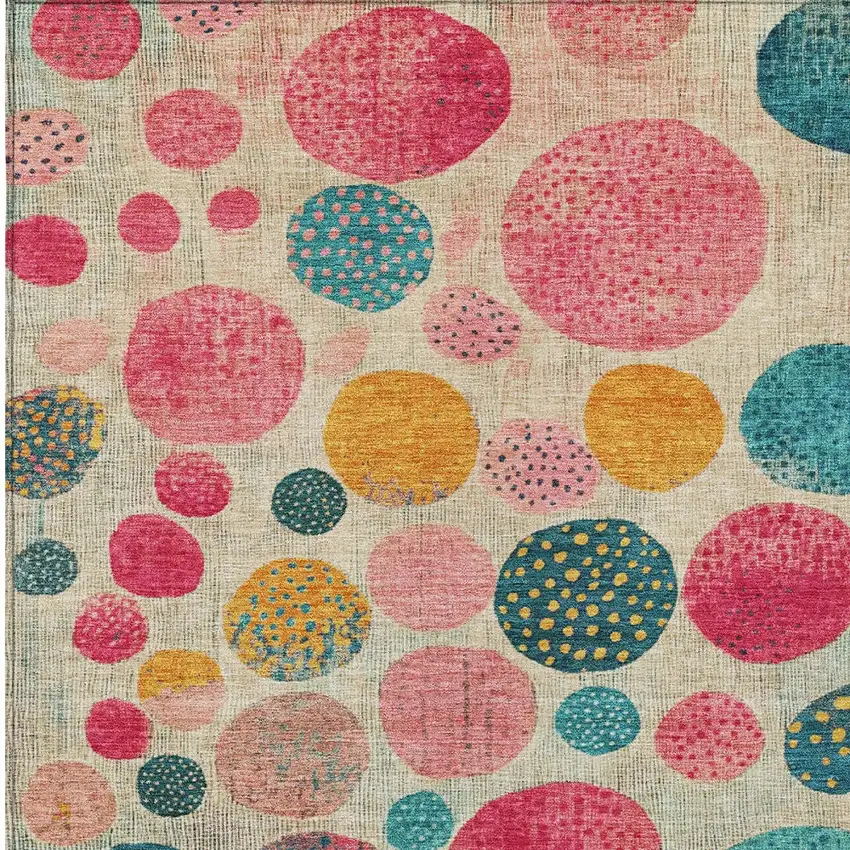 Teal Blue And Pink Geometric Washable Indoor Outdoor Area Rug Photo 9