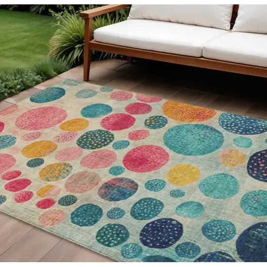 Teal Blue And Pink Geometric Washable Indoor Outdoor Area Rug Photo 2