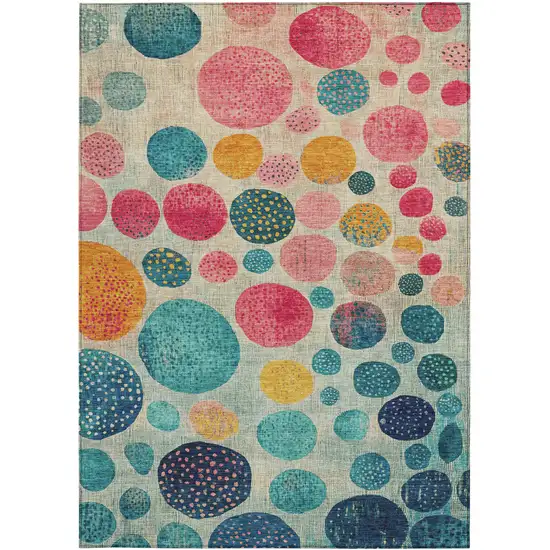 Teal Blue And Pink Geometric Washable Indoor Outdoor Area Rug Photo 8