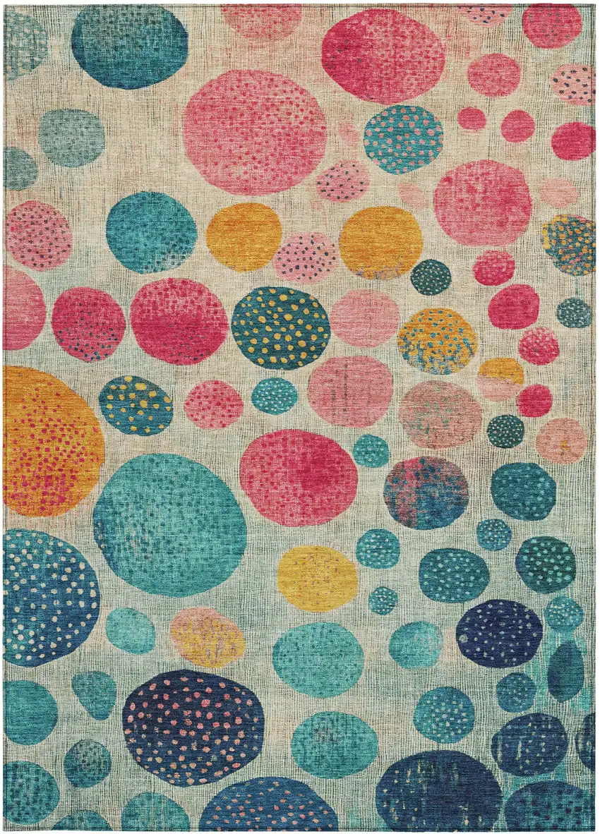 Teal Blue And Pink Geometric Washable Indoor Outdoor Area Rug Photo 8