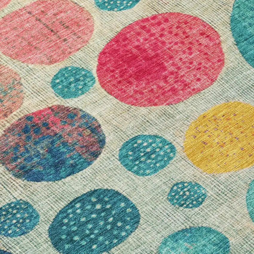 Teal Blue And Pink Geometric Washable Indoor Outdoor Area Rug Photo 1