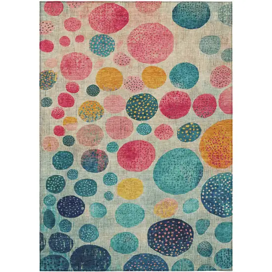 Teal Blue And Pink Geometric Washable Indoor Outdoor Area Rug Photo 7
