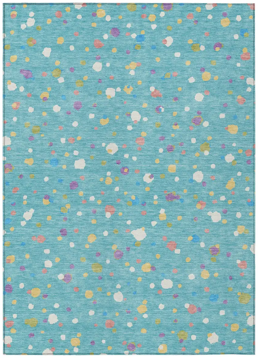 Teal Blue And Pink Geometric Washable Indoor Outdoor Area Rug Photo 2