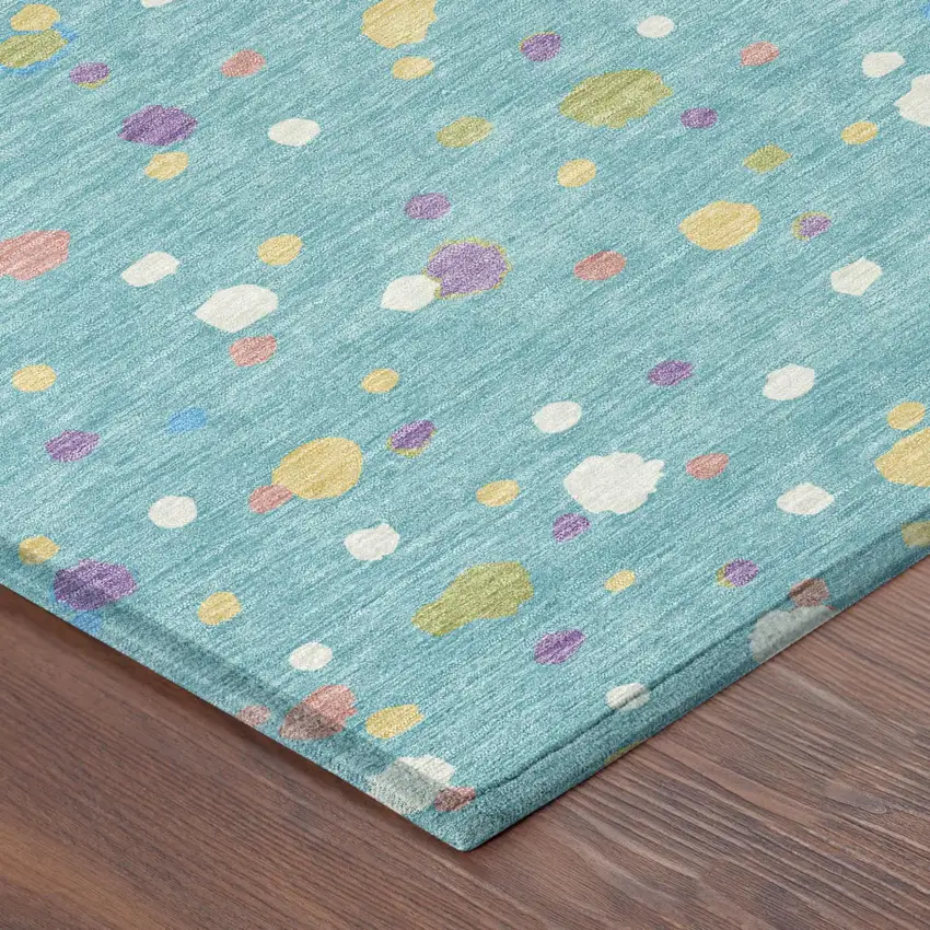 Teal Blue And Pink Geometric Washable Indoor Outdoor Area Rug Photo 5