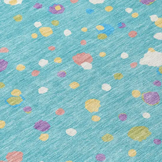Teal Blue And Pink Geometric Washable Indoor Outdoor Area Rug Photo 6