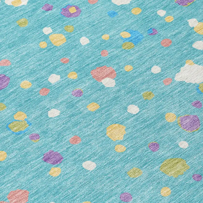 Teal Blue And Pink Geometric Washable Indoor Outdoor Area Rug Photo 6