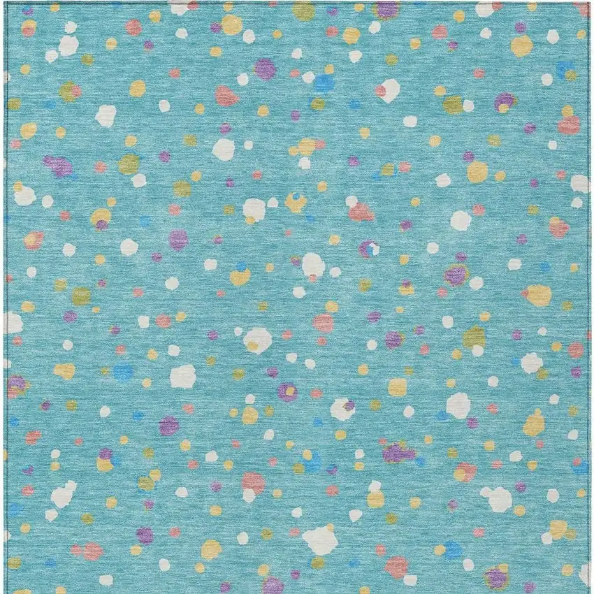 Teal Blue And Pink Geometric Washable Indoor Outdoor Area Rug Photo 4