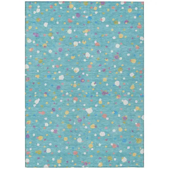 Teal Blue And Pink Geometric Washable Indoor Outdoor Area Rug Photo 2