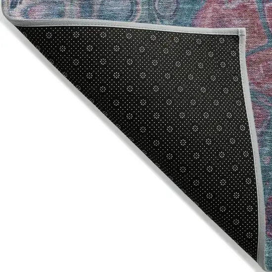 Teal Blue And Plum Abstract Washable Indoor Outdoor Area Rug Photo 9
