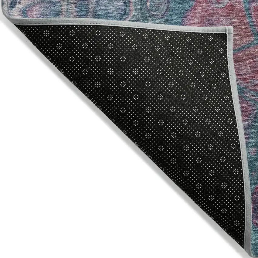 Teal Blue And Plum Abstract Washable Indoor Outdoor Area Rug Photo 9