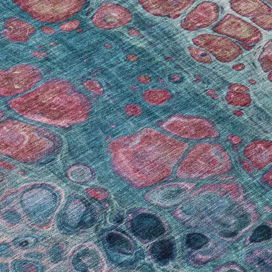 Teal Blue And Plum Abstract Washable Indoor Outdoor Area Rug Photo 8