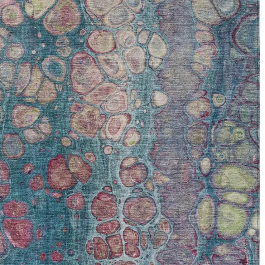 Teal Blue And Plum Abstract Washable Indoor Outdoor Area Rug Photo 6