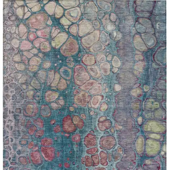 Teal Blue And Plum Abstract Washable Indoor Outdoor Area Rug Photo 7